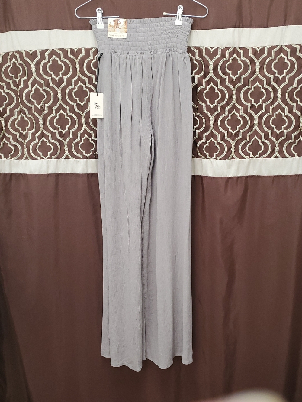 Sincerely Jules Smocked Wide-Leg Pants in Light Beige